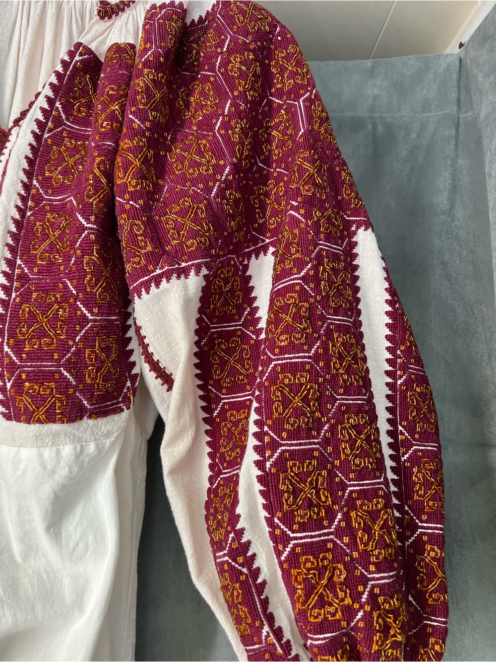 Ie Romanian cusutaTraditional Embroidered Long Sleeve Dress in Burgundy - Picture 4 of 7